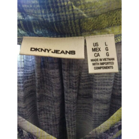 DKNY Jeans Plaid Smocked Stretch Cap Sleeve Top Size L V-Neck - Picture 3 of 8